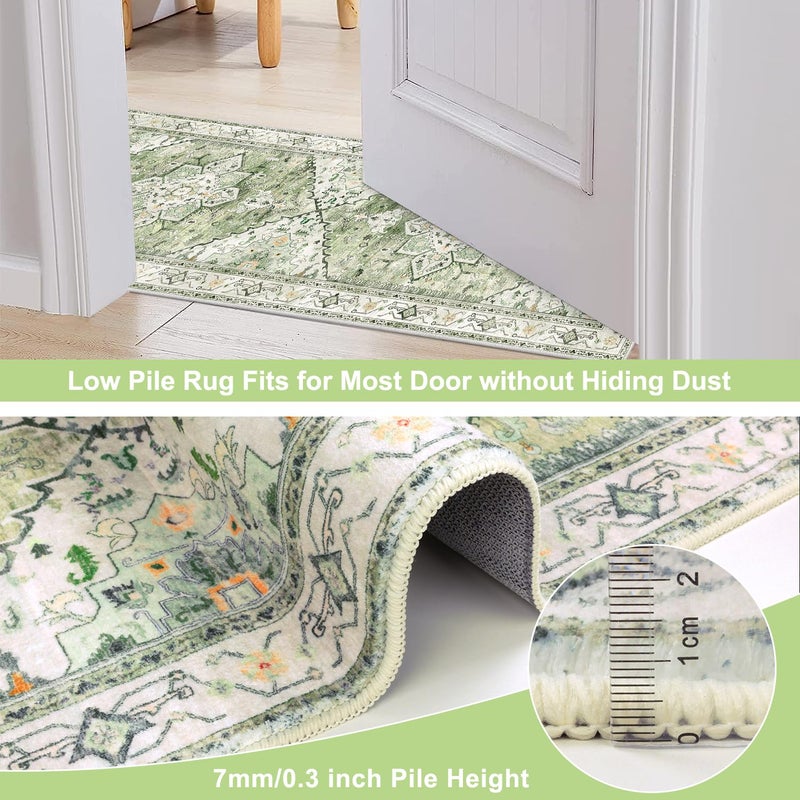 Yamaziot Washable Runner Rug, 2x8 Non-Slip Boho Vintage Hallway Rug Runner with Rubber Backing, Stain Resistant & Low Pile Faux Wool Distressed Carpet Runner for Kitchen, Laundry, Entrance, Sage Green - Image 4