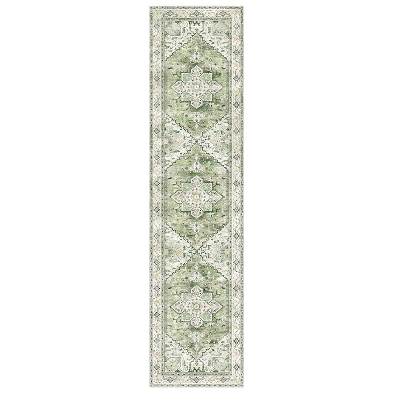 Yamaziot Washable Runner Rug, 2x8 Non-Slip Boho Vintage Hallway Rug Runner with Rubber Backing, Stain Resistant & Low Pile Faux Wool Distressed Carpet Runner for Kitchen, Laundry, Entrance, Sage Green - Image 2