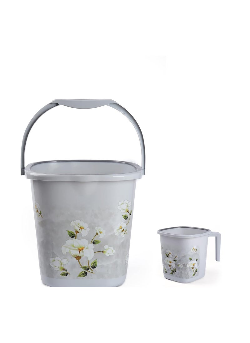 NAYASA Nayasa 2 Piece Plastic Bathroom Bucket and Mug Set, Grey 18Ltr - by Dhyey Marketing  - Image 1