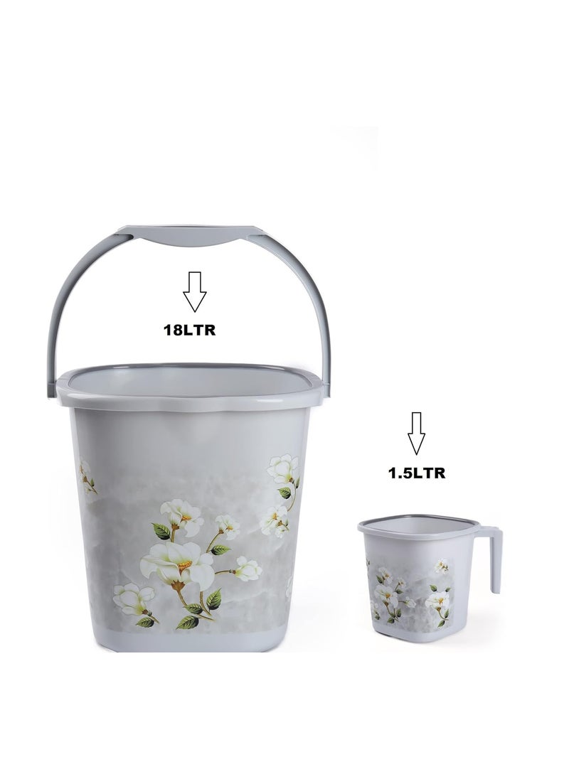 NAYASA Nayasa 2 Piece Plastic Bathroom Bucket and Mug Set, Grey 18Ltr - by Dhyey Marketing  - Image 2