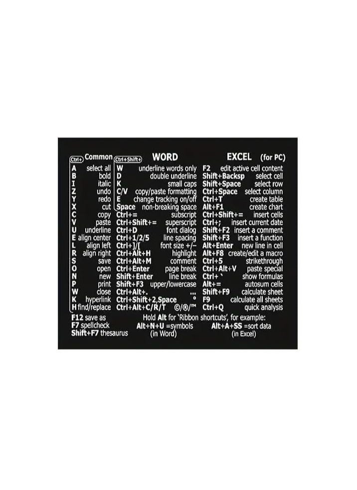 Generic - Waterproof Keyboard Shortcut Stickers for Word/Excel on Desktops & Laptops - Image 1