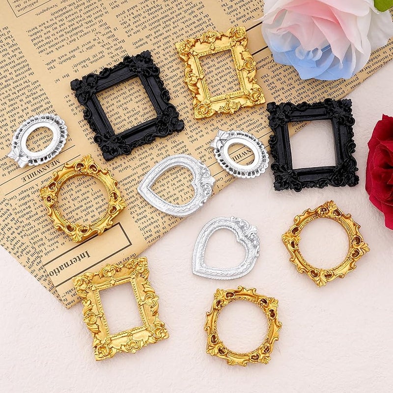 Poualss 25Pcs Vintage Resin Picture Frame Mini Antique Photo Resin Frame DIY Small Picture Frame Mini Resin Vintage Frame Antique Resin Photo Frame for Jewelry Display Photography Photo Frame Wall Decor - Image 3