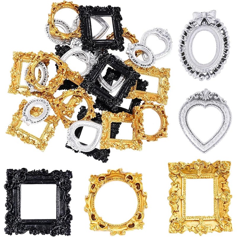 Poualss 25Pcs Vintage Resin Picture Frame Mini Antique Photo Resin Frame DIY Small Picture Frame Mini Resin Vintage Frame Antique Resin Photo Frame for Jewelry Display Photography Photo Frame Wall Decor - Image 1