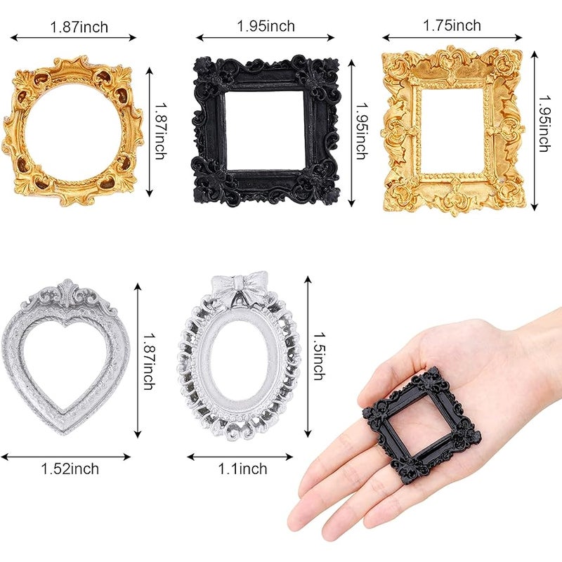 Poualss 25Pcs Vintage Resin Picture Frame Mini Antique Photo Resin Frame DIY Small Picture Frame Mini Resin Vintage Frame Antique Resin Photo Frame for Jewelry Display Photography Photo Frame Wall Decor - Image 2