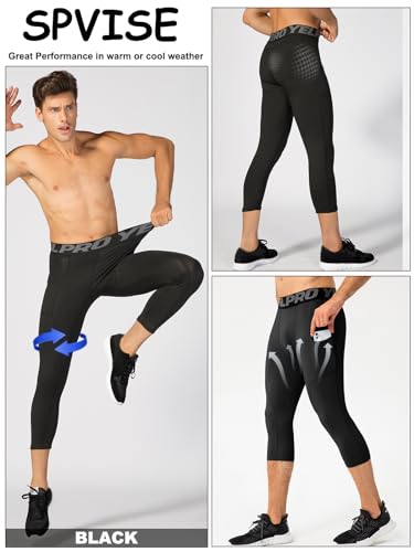 SPVISE Compression Pants Men 34 Length Cool Dry Athletic Workout Running Tights Leggings Capris with Pocket Baselayer Bottom - Image 3