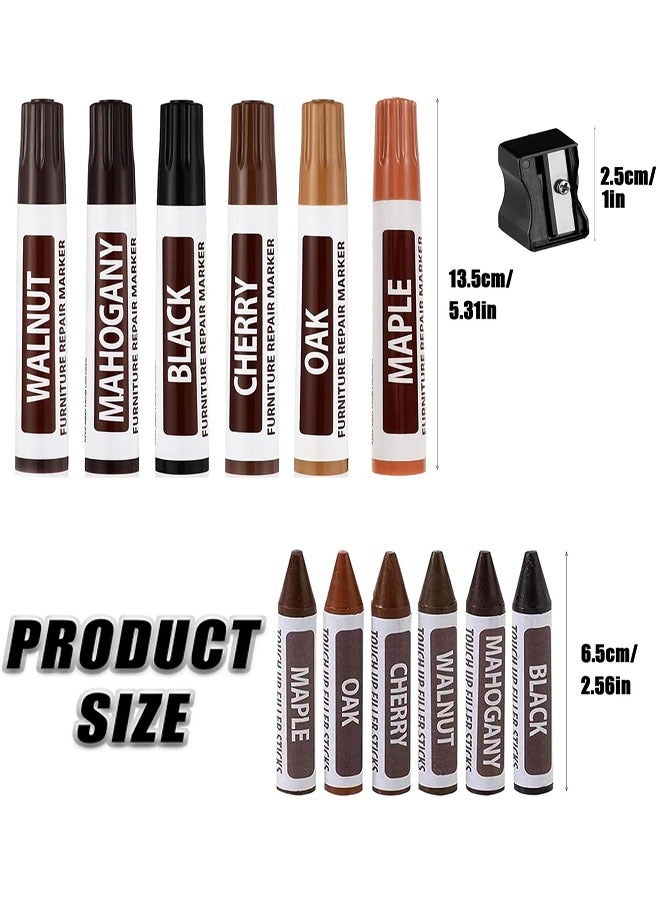 Furniture Repair Kit, 13 Pcs Wood Filler Floor Scratch Repair Kits, Wood Markers and Wax Sticks with Sharpener Kit for Stains, Scratches, Wood Floors, Tables, Carpenters, Bedposts, Touch Ups and Cover Ups - Image 2