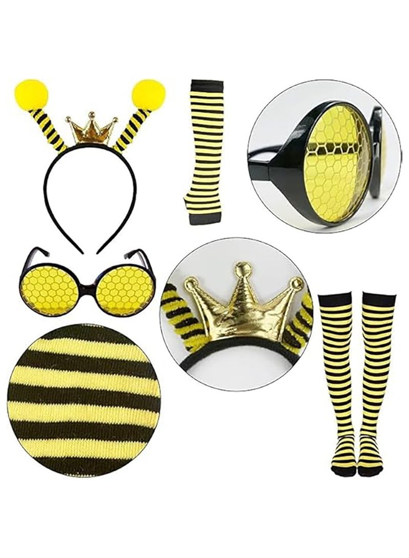 VUCATIN طقم زي النحلة، 5 قطع زي النحلة، عصابة رأس صفراء، نظارات شمسية، تنورة توتو، جوارب مخططة، قفازات طويلة لحفلات التنكر - Image 4