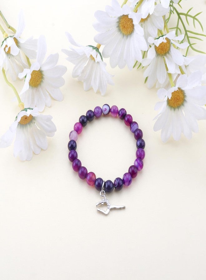PARTNER Gymnastics Pendant Inspirational Birthday Gifts for Women Best Friends Unique Gifts Natural Stone Beaded Bracelets Gymnastics Spirit Jewelry with Meaningful Message Card For Gymnast,Comes Packaged (Purple) - Image 3