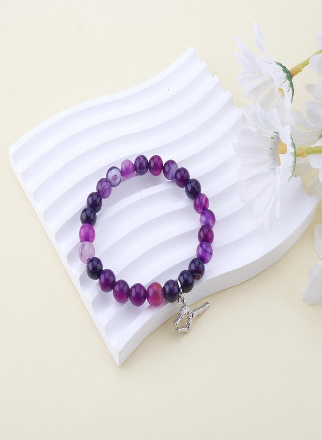 PARTNER Gymnastics Pendant Inspirational Birthday Gifts for Women Best Friends Unique Gifts Natural Stone Beaded Bracelets Gymnastics Spirit Jewelry with Meaningful Message Card For Gymnast,Comes Packaged (Purple) - Image 2