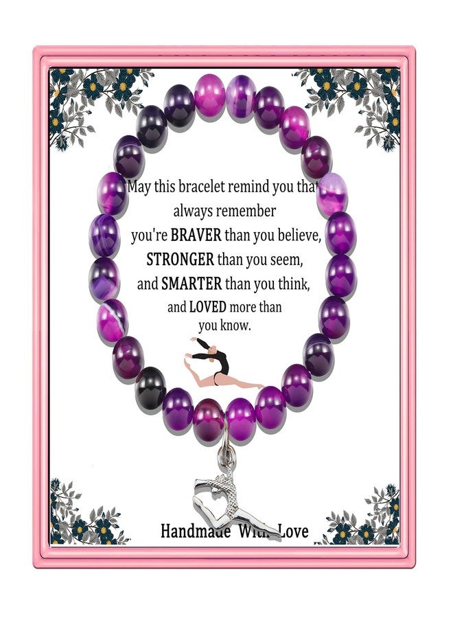 PARTNER Gymnastics Pendant Inspirational Birthday Gifts for Women Best Friends Unique Gifts Natural Stone Beaded Bracelets Gymnastics Spirit Jewelry with Meaningful Message Card For Gymnast,Comes Packaged (Purple) - Image 1