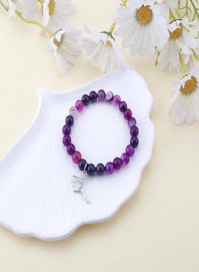 PARTNER Gymnastics Pendant Inspirational Birthday Gifts for Women Best Friends Unique Gifts Natural Stone Beaded Bracelets Gymnastics Spirit Jewelry with Meaningful Message Card For Gymnast,Comes Packaged (Purple) - Image 4