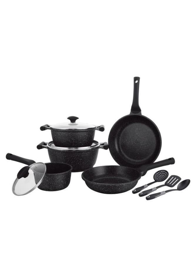 Prestige Essentials Nonstick Pots and Pans Set | Induction Cookware Set 11 Pieces | Non Stick Set Combo | Granite Cooking Set | Fry Pan Non Stick Combo Set - Black - Image 1