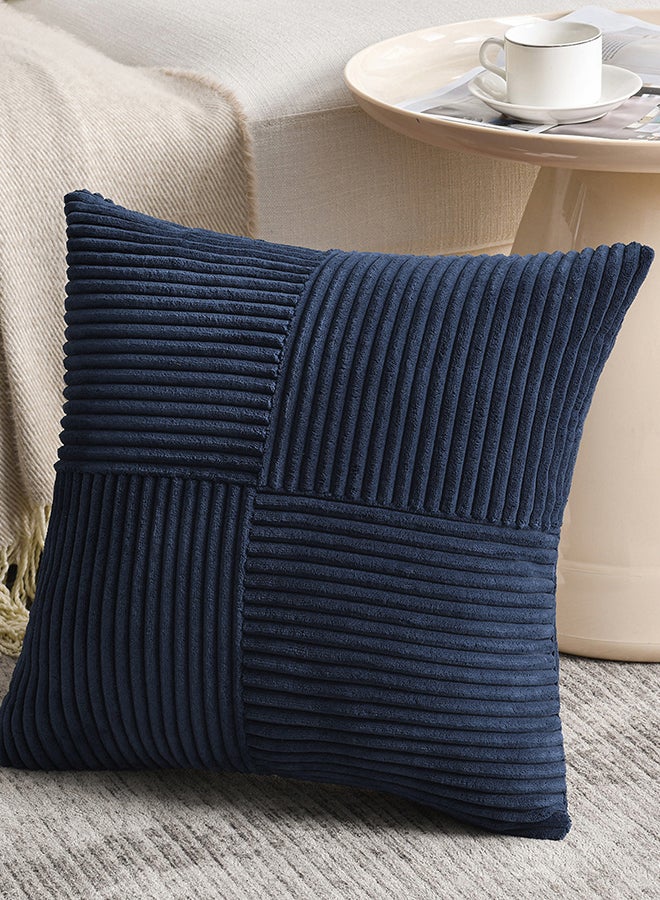 Fancy Homi أغطية وسائد مزخرفة فاخرة هومي 2 عبوة باللون الأزرق الداكن 18x18 بوصة لغرفة المعيشة والأريكة والسرير، ديكور منزلي ريفي بوهيمي، غلاف وسادة مربع ناعم من قماش الكوردuroy بتصميم رقعة قماشية 45x45 سم - Image 2