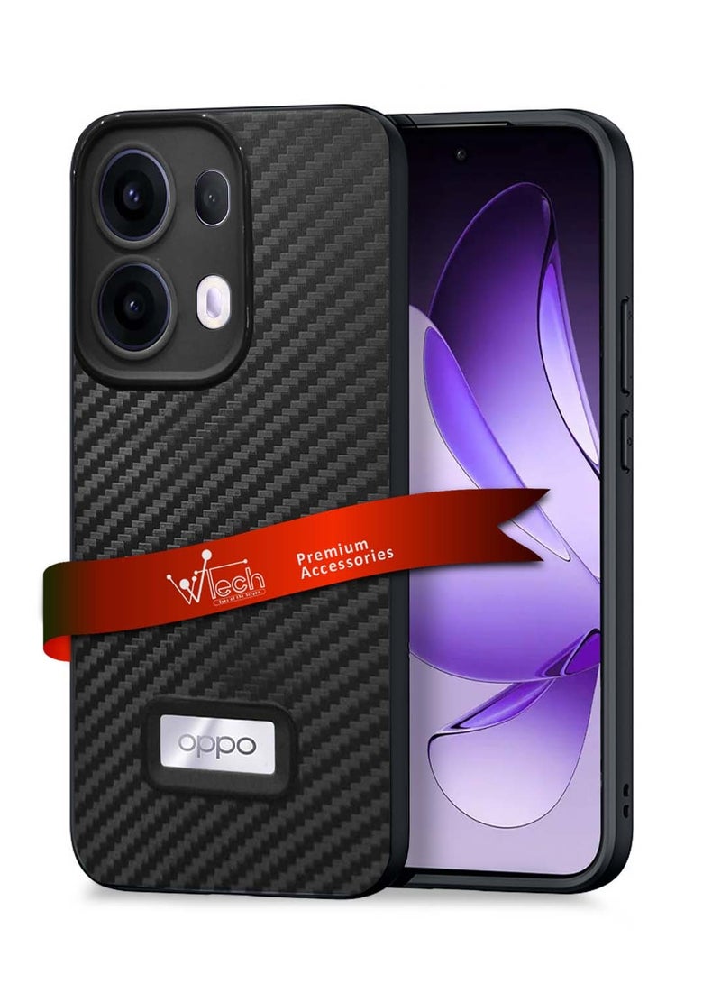 Wtech Oppo Reno13 Pro 5G 2024 Liquid Silicone Carbon Fiber Texture Case Cover - Black  - Image 1