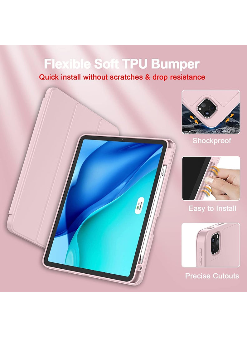 Theodor iPad Pro 11 Inch Case 2022(4th Gen)/2021(3rd Gen)/2020(2nd Gen) with Pencil Holder, Smart iPad Case With Pencil Holder Slim Tablet Cover with Soft TPU Back, Auto Wake/Sleep Pink  - Image 3