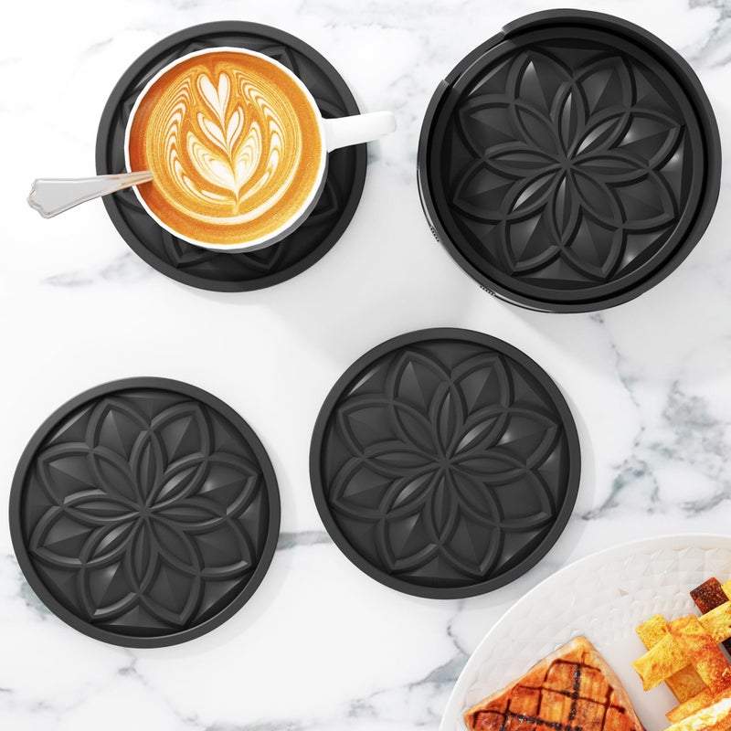 HFHOME Silicone Coasters Set with Holder - 6 Pack Drink Coasters for Coffee Table, Bar, Desk - Tabletop Protection Gift - Black - Image 4