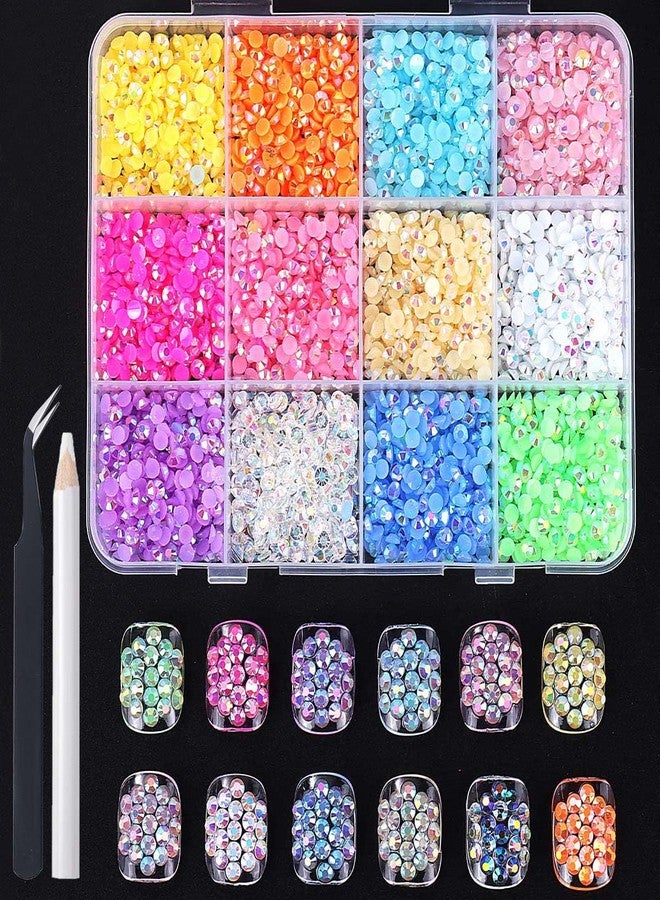 SWEET TREND Colorful Resin Nail Rhinestones Set: Y2K Glitter Gems Nail Art Accessories with Tweezer & Dotting Pen - Manicure Decoration for Women at Home Salon - Image 1