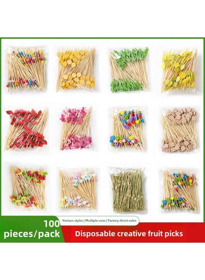 Fruit Stakes Bamboo Stakes Disposable Fruit Fork Hamburger Sushi Stakes Sushi Stakes String Stakes Flower Stakes Sugar-Coated Berry Stakes-Colour:Flamingo 12cm-Specification:100 Pieces  - Image 1