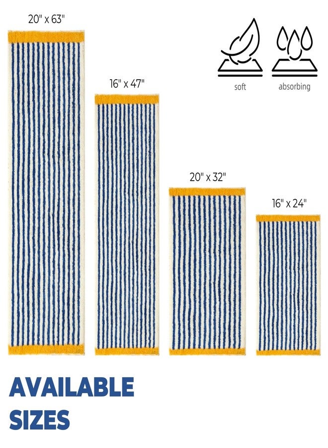 GIB cleaningtool GIB Blue and White Striped Bathroom Rug Mat 32" x 20", Yellow Accent, Extra Soft Absorbent Non-Slip Washable Plush Fluffy Shaggy Microfiber Bath Mat, Aesthetic Runner Rug for Bedroom - Image 3