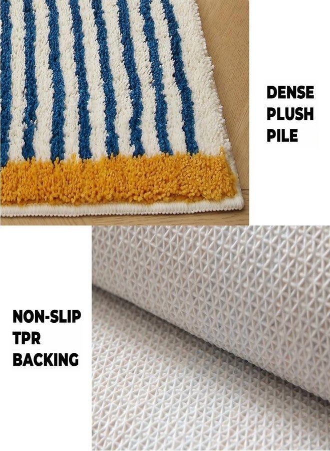 GIB cleaningtool GIB Blue and White Striped Bathroom Rug Mat 32" x 20", Yellow Accent, Extra Soft Absorbent Non-Slip Washable Plush Fluffy Shaggy Microfiber Bath Mat, Aesthetic Runner Rug for Bedroom - Image 4
