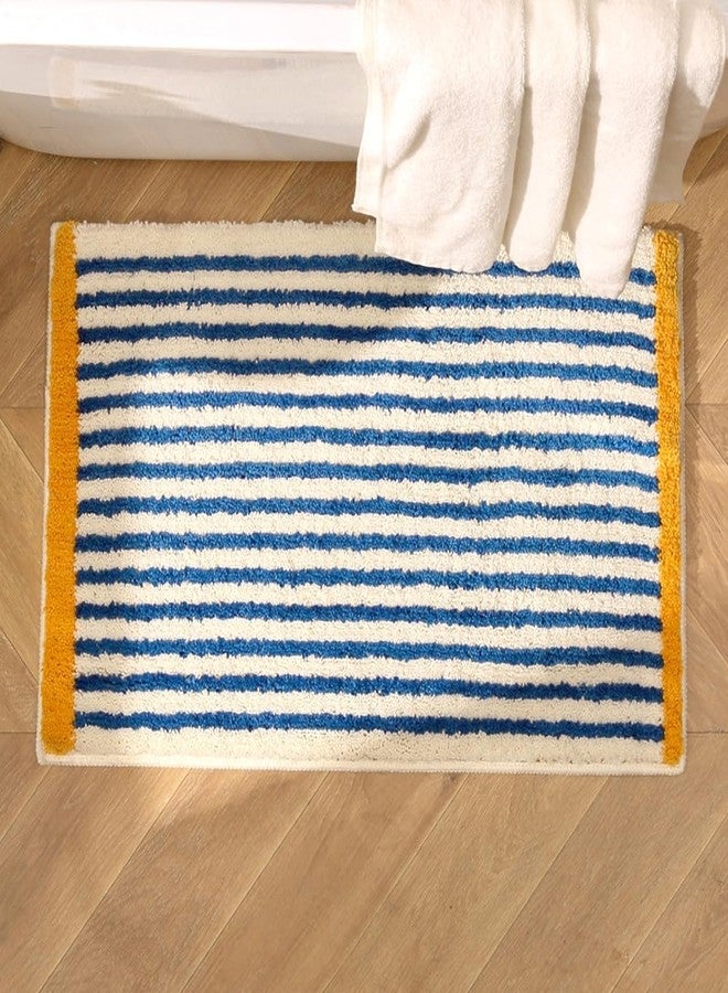 GIB cleaningtool GIB Blue and White Striped Bathroom Rug Mat 32" x 20", Yellow Accent, Extra Soft Absorbent Non-Slip Washable Plush Fluffy Shaggy Microfiber Bath Mat, Aesthetic Runner Rug for Bedroom - Image 2