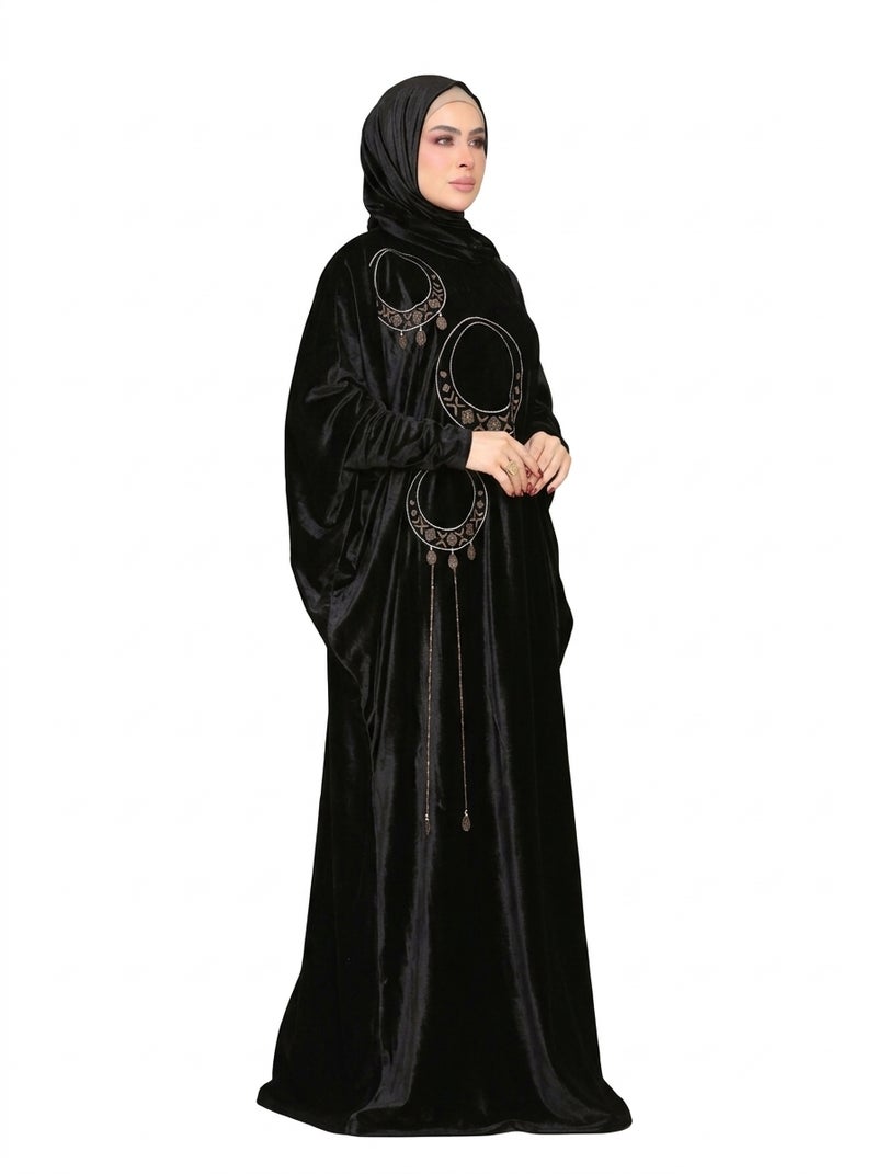 Luxury Black Abaya with Classic Embroidered Bead Design, Suitable for Formal & Daily Occasions, Elegant Black Color - Size free 80-120kg - Image 2