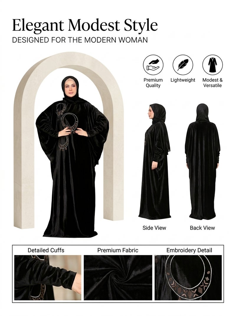 Luxury Black Abaya with Classic Embroidered Bead Design, Suitable for Formal & Daily Occasions, Elegant Black Color - Size free 80-120kg - Image 4