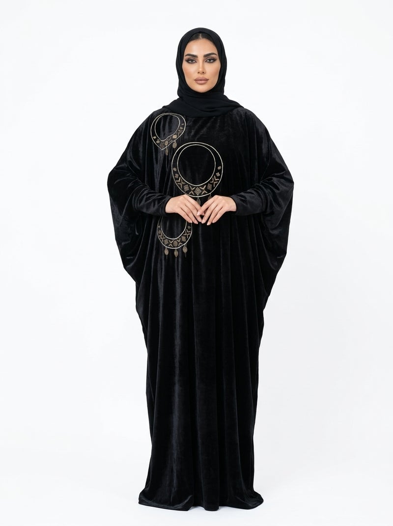 Luxury Black Abaya with Classic Embroidered Bead Design, Suitable for Formal & Daily Occasions, Elegant Black Color - Size free 80-120kg - Image 1