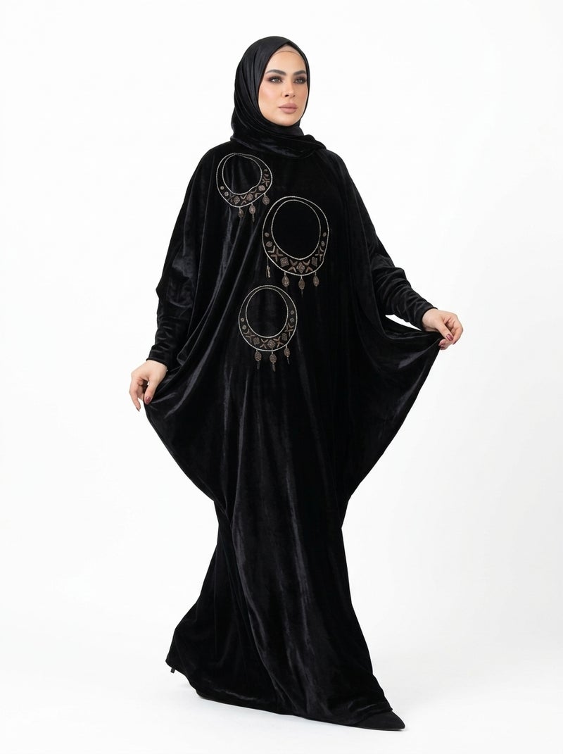 Luxury Black Abaya with Classic Embroidered Bead Design, Suitable for Formal & Daily Occasions, Elegant Black Color - Size free 80-120kg - Image 3