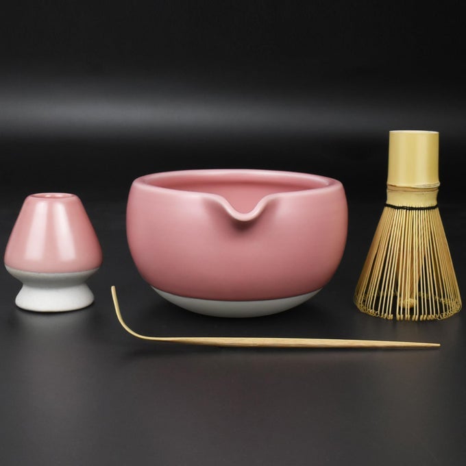 COMPLETE MATCHA TEA CEREMONY KIT BOWL WHISK WHISK HOLDER TEA SCOOP FOR USUCHA KOICHA MATCHA LATTE PINK