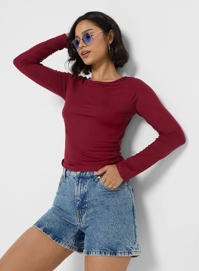 Ginger Basics Ruched Fitted Long Sleeves T-Shirt