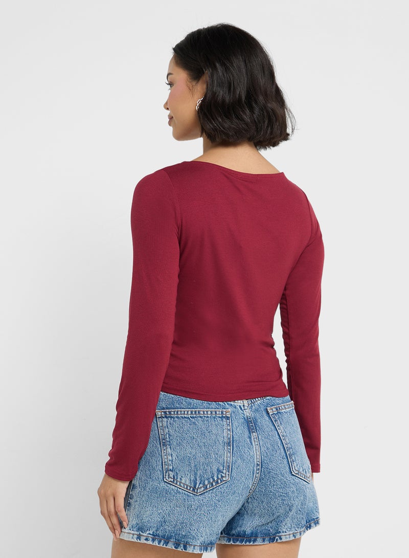 Ginger Basics Ruched Fitted Long Sleeves T-Shirt - Image 2