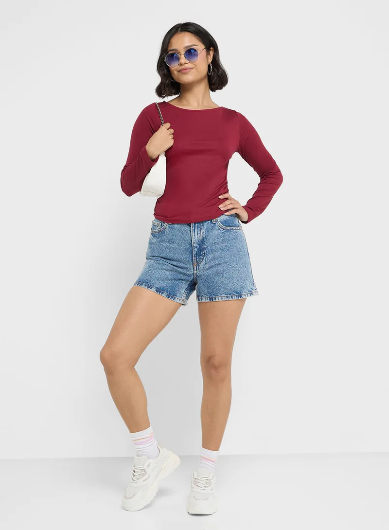Ginger Basics Ruched Fitted Long Sleeves T-Shirt