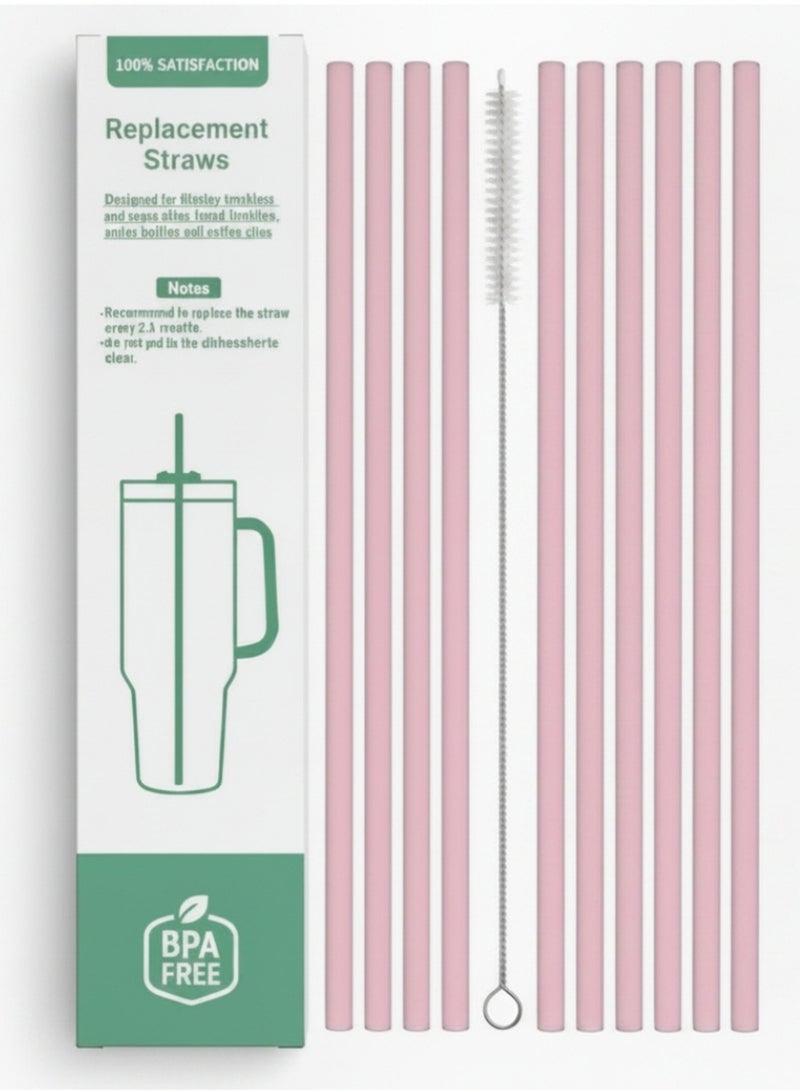 STN 10 Pack Reusable Straws for Stanley Cup 40oz – 12" Extra Long Replacement Straws, BPA-Free, Includes Cleaning Brush (Tritan-Pink) - Image 1