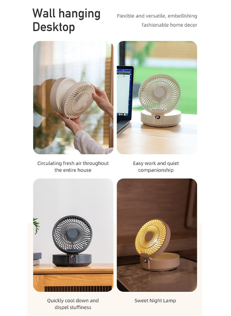 Generic Shaking Head Desktop Folding Electric Fan, Small Wall-Mounted Fan, Creative Night Light Fan With Remote Control, Fan  - Image 2