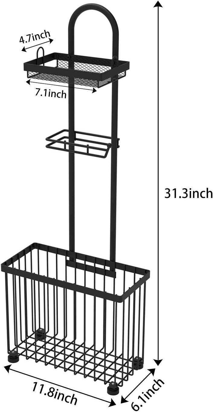 Xcosrack Freestanding Toilet Paper Holder Toilet Tissue Rack Scroll Stand Roll Dispenser with Storage Shelf Reserve for Phone Tablet Magazine Bathroom Organizer Bath Tissue Organizer (Black) - Image 5