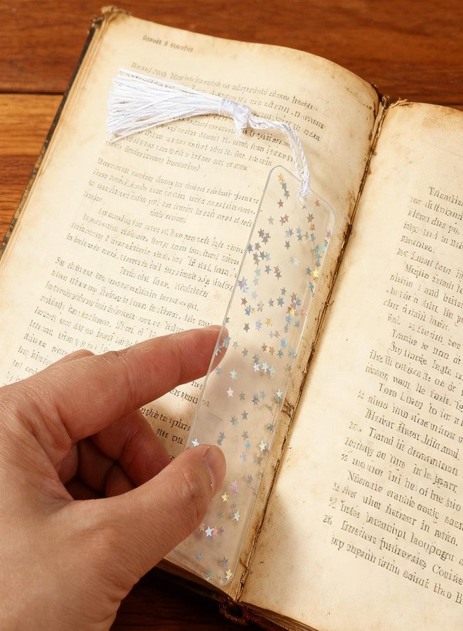 ٤ قطع من فواصل الكتب الأكريليكية اللامعة مع نجمة، فواصل كتب بشرابة للأطفال، فواصل كتب فنية ملونة على شكل نجمة مع شرابة للفتيات والسيدات، هدايا للقراءة - Image 5