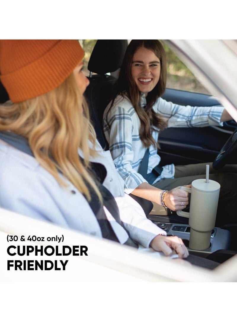 إيفرين كوب بسعة 40 أونصة مع مقبض وغطاء من القش، كوب معزول، زجاجة مياه من الفولاذ المقاوم للصدأ قابلة لإعادة الاستخدام، كوب للسفر، حامل أكواب، هدايا صديقة للنساء، مجموعة رحلتها، طراز بسيط وحديث - Image 2