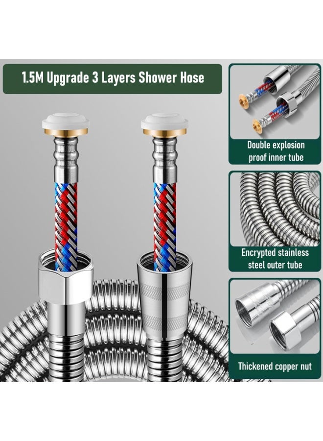Shower Hose，Upgrade 3 Layers Stainless Steel Shower Tube，Anti-Kink and Leak-Proof，High Pressure Resistance，Easy DIY Replacement，Universal G 1/2 Connection. (1.5M/59inches) - Image 2