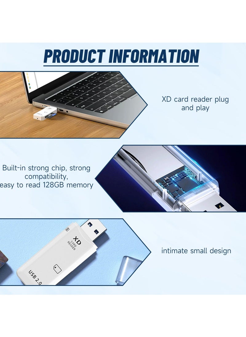 High Speed xD Memory Card Reader Supports Olympus and Fuji XD Picture Card, Portable Compact Flash Card Reader Plug & Play Quick Card Reading (White)