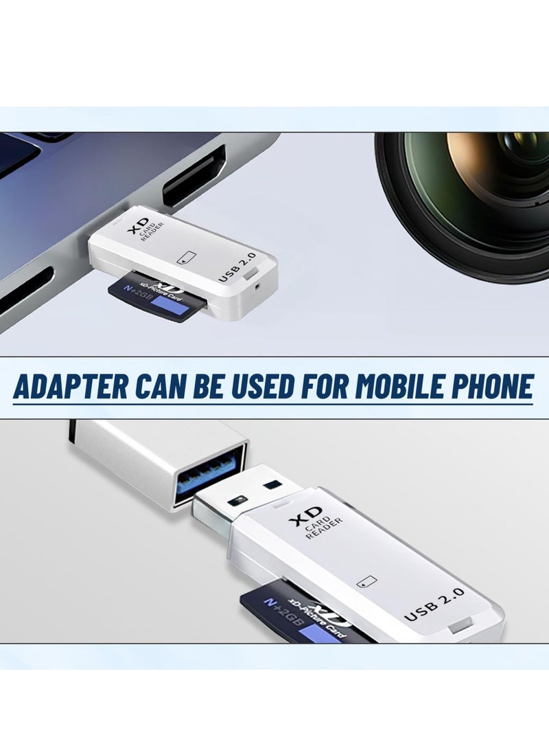 High Speed xD Memory Card Reader Supports Olympus and Fuji XD Picture Card, Portable Compact Flash Card Reader Plug & Play Quick Card Reading (White)