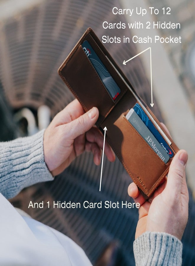 Andar Leather Slim Bifold Wallet With RFID Block Made of Full Grain Leather- The Ambassador (Tan) - Image 2