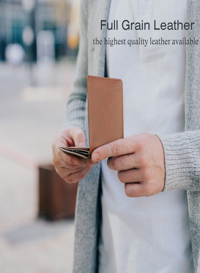 Andar Leather Slim Bifold Wallet With RFID Block Made of Full Grain Leather- The Ambassador (Tan) - Image 4