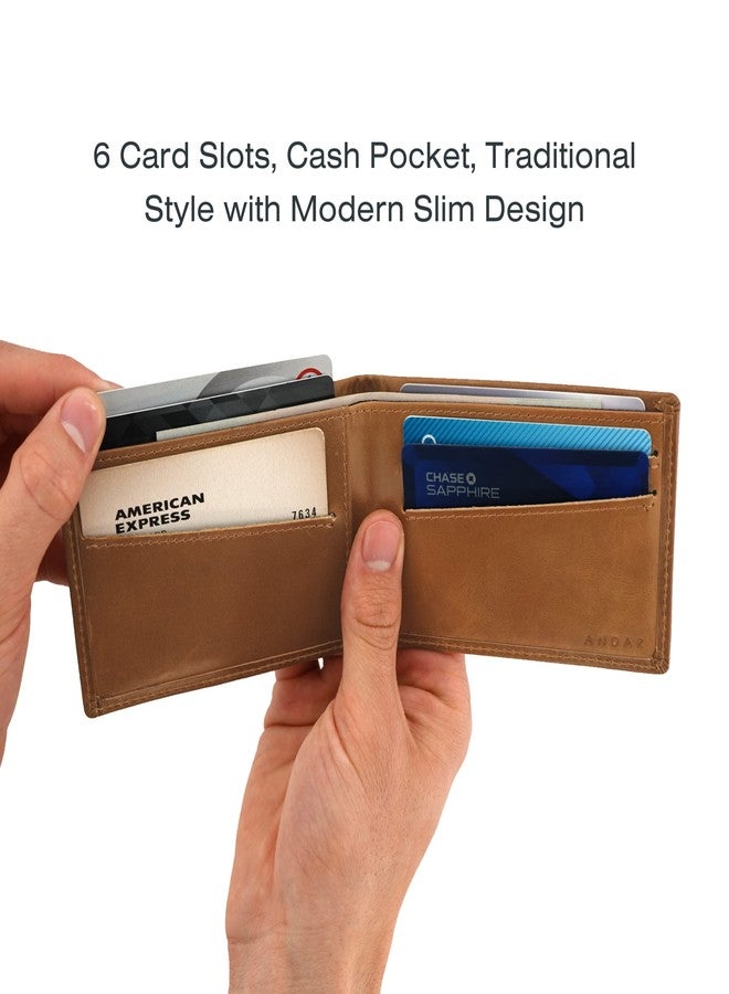 Andar Leather Slim Bifold Wallet With RFID Block Made of Full Grain Leather- The Ambassador (Tan) - Image 5