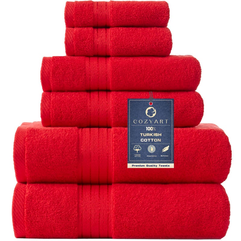 COZYART Red Bath Towel Set for Bathroom Soft Absorbent Durable 650 GSM Turkish Cotton Towel Sets of 6 2 Large Bath Towels 2 Hand Towels 2 Washclothes