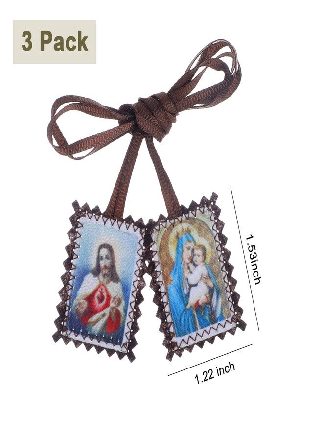 كومي KOMI Scapular Catholic، عبوة من 3 قطع من الأوشحة بالجملة، قلب يسوع الأقدس مع سيدة جبل الكرمل، Catolicos Brown Scapulars Catholic Necklace - Image 2