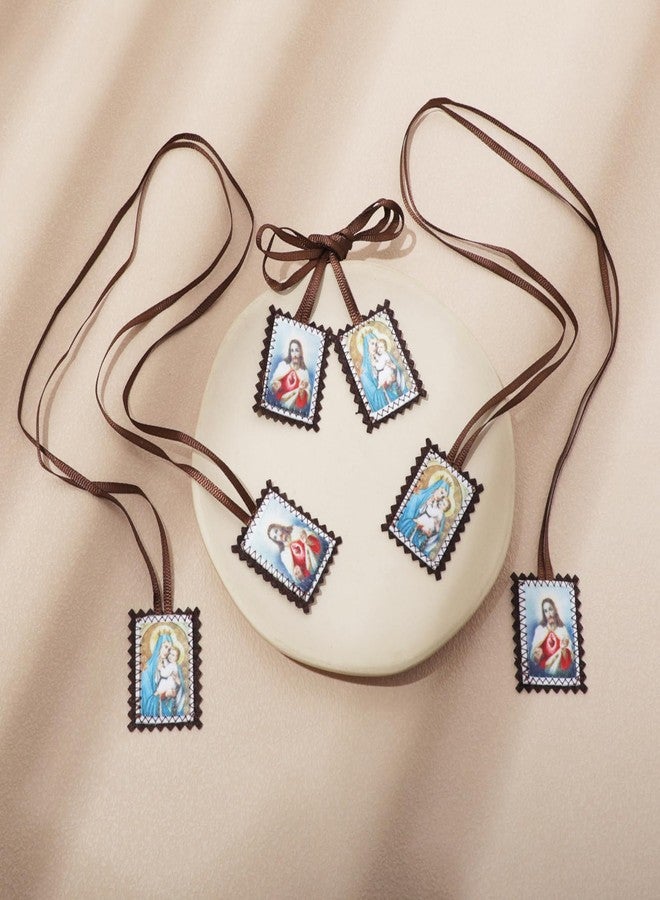 كومي KOMI Scapular Catholic، عبوة من 3 قطع من الأوشحة بالجملة، قلب يسوع الأقدس مع سيدة جبل الكرمل، Catolicos Brown Scapulars Catholic Necklace - Image 3