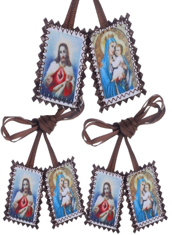 كومي KOMI Scapular Catholic، عبوة من 3 قطع من الأوشحة بالجملة، قلب يسوع الأقدس مع سيدة جبل الكرمل، Catolicos Brown Scapulars Catholic Necklace - Image 1