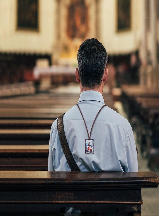 كومي KOMI Scapular Catholic، عبوة من 3 قطع من الأوشحة بالجملة، قلب يسوع الأقدس مع سيدة جبل الكرمل، Catolicos Brown Scapulars Catholic Necklace - Image 5