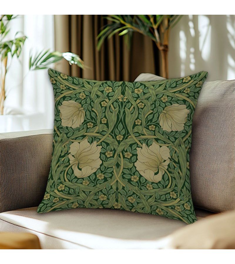 Set Of 4 Vintage Floral Cushions With Green Birds 20x20 Inch For Living Room Sofa - Image 4